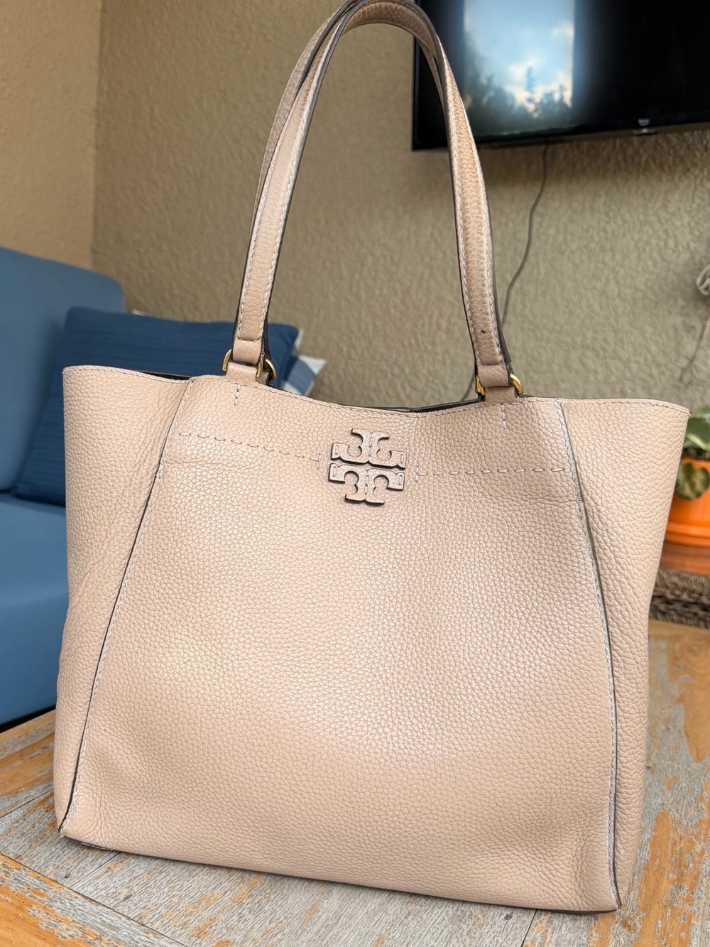 Tory Burch McGraw Carryall Bag Tiramisu pebbled Leather